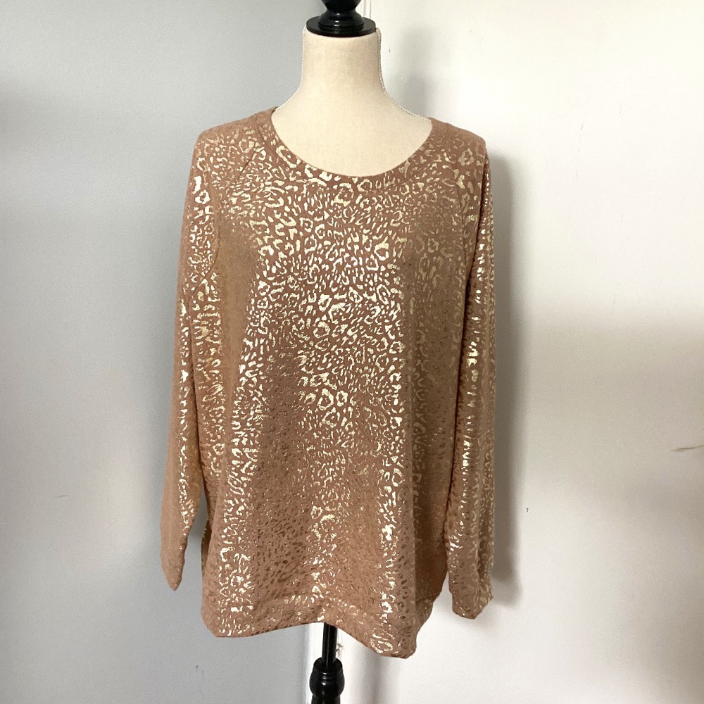 NWT EMILY DANIELS WOMAN 1X ANIMAL PRINT GOLDEN LUREX  TOP SWEATSHIRT